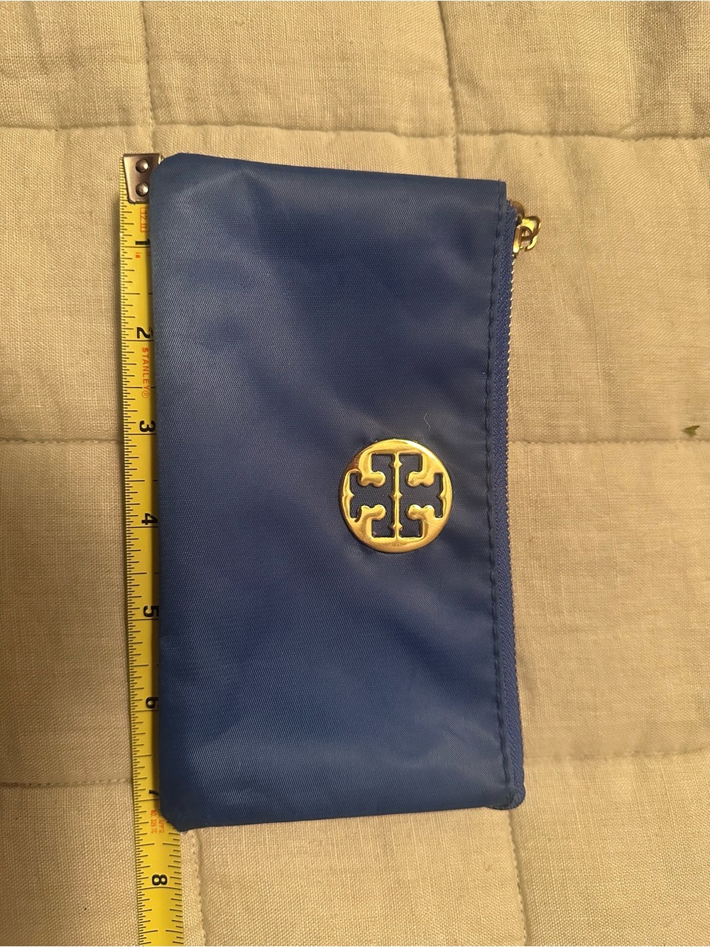 Tory Burch Bright Blue Zip Pouch with Gold Logo